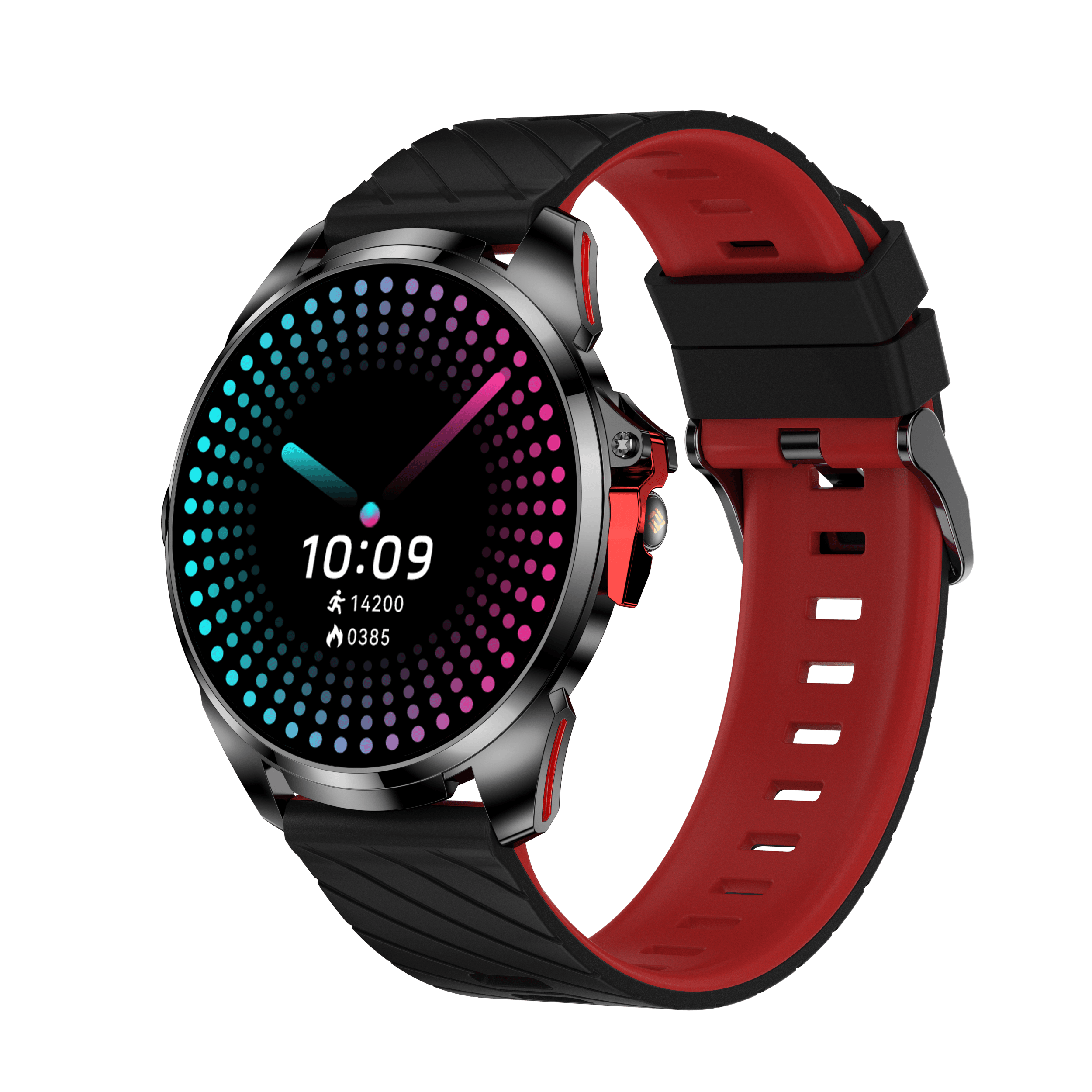 HX-No.1 black and red smartwatch shown at an angle